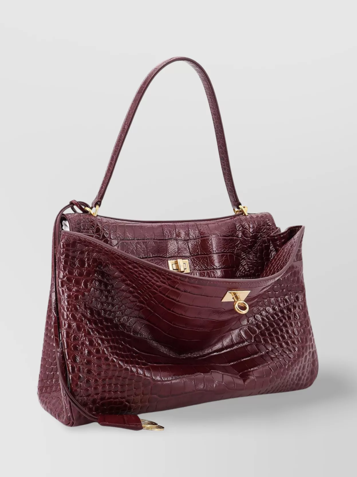 Balenciaga Crocodile Effect Leather Shoulder Bag In Red