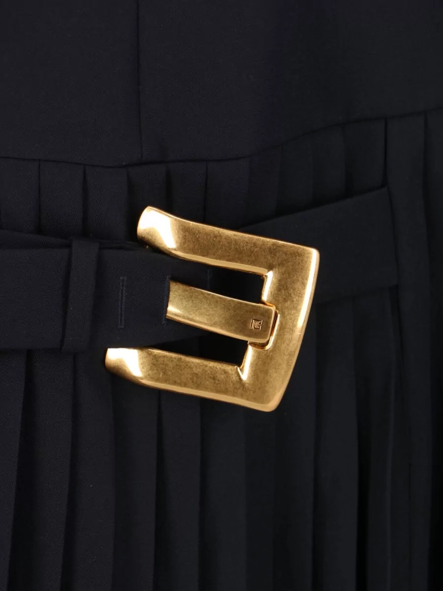 Balmain Knee Length Dress Pleated Skirt Buckle
