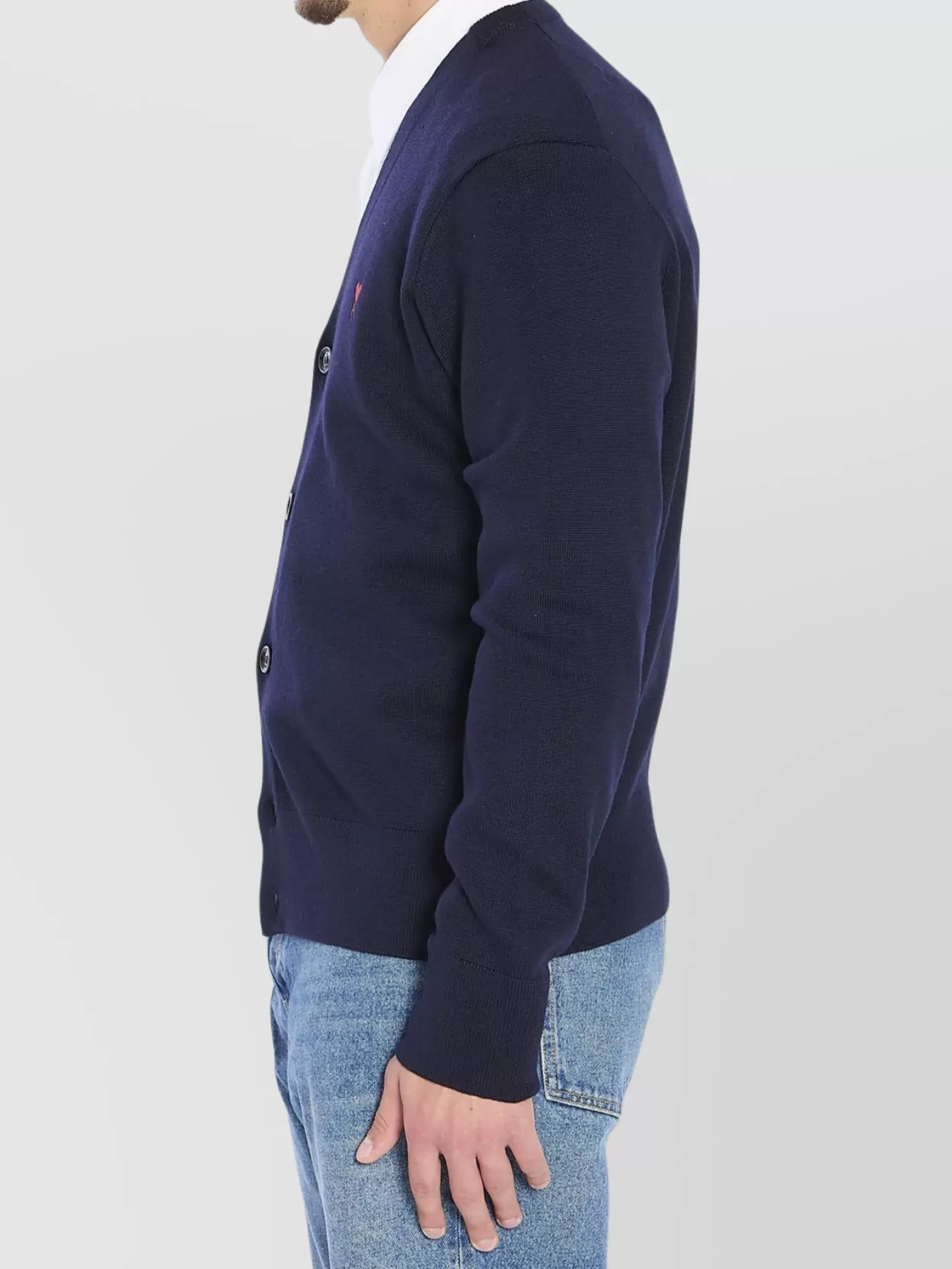 Ami Paris Merino Wool Cardigan V-Neckline