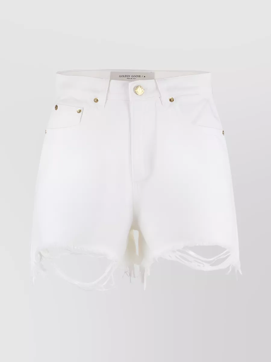 Shop Golden Goose Cotton High-waist Button Shorts In White