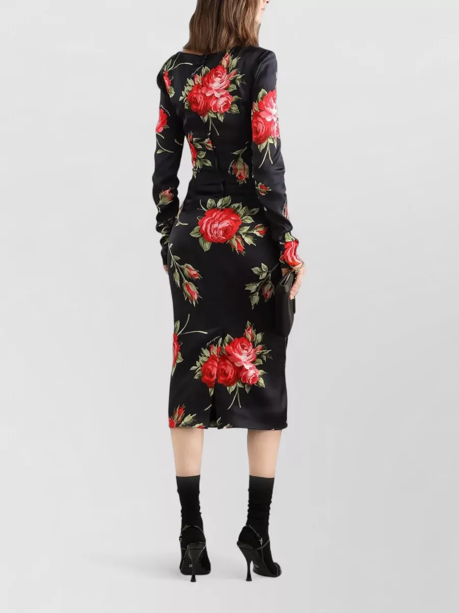 Dolce&Gabbana Floral-Print Long-Sleeve Midi Dress