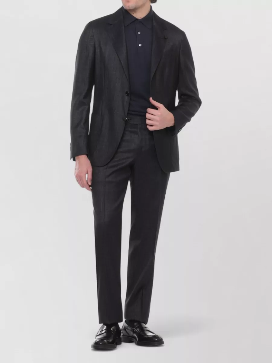 Lardini Wool Suit Notch Lapel Structured Tailoring In Black