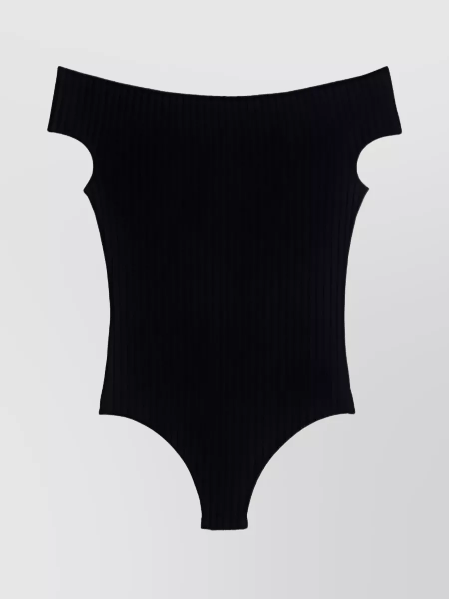Ami Alexandre Mattiussi Off-shoulder Ribbed Bodysuit In Black