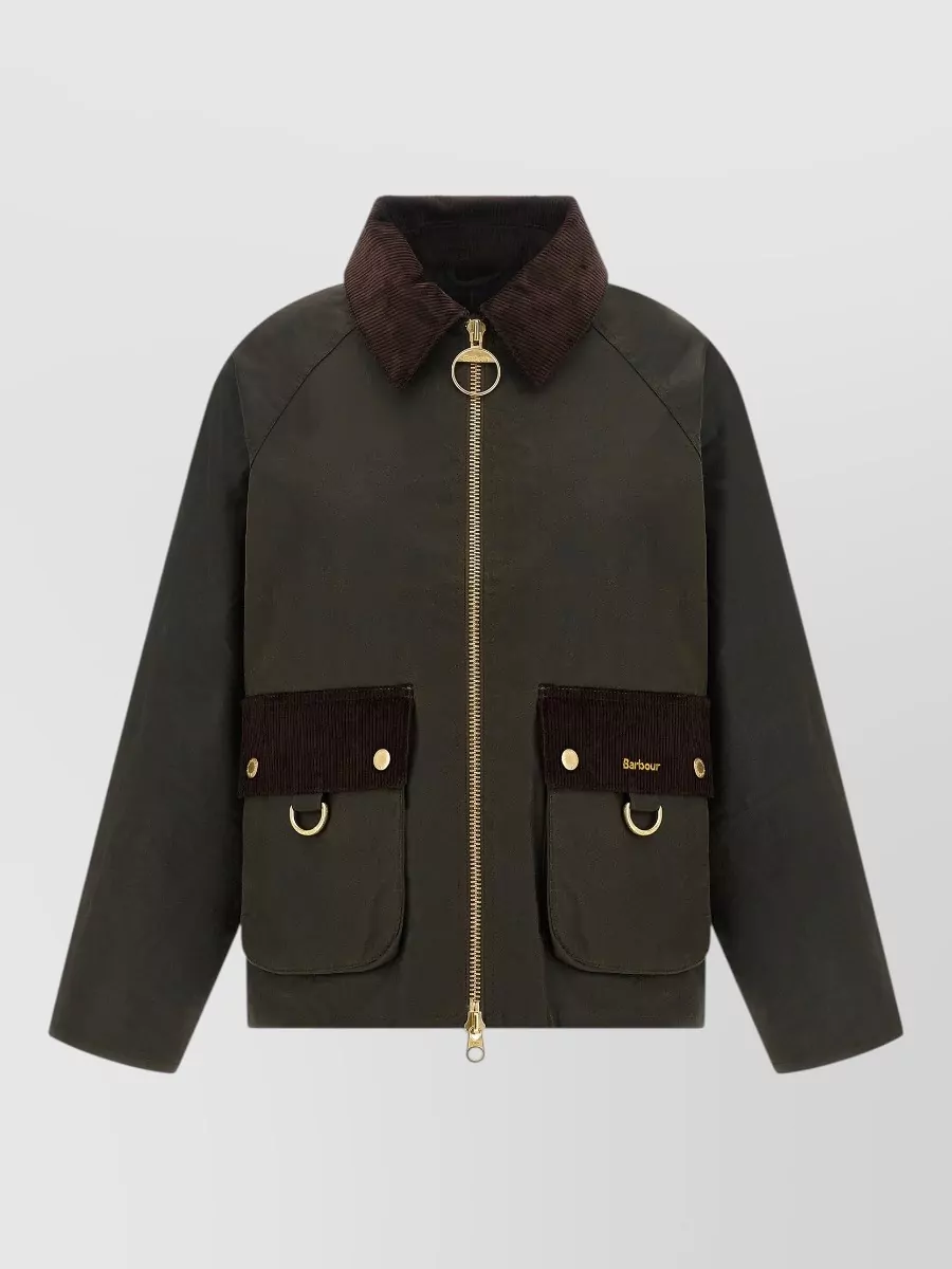 Barbour waxed cotton hooded single breasted coat