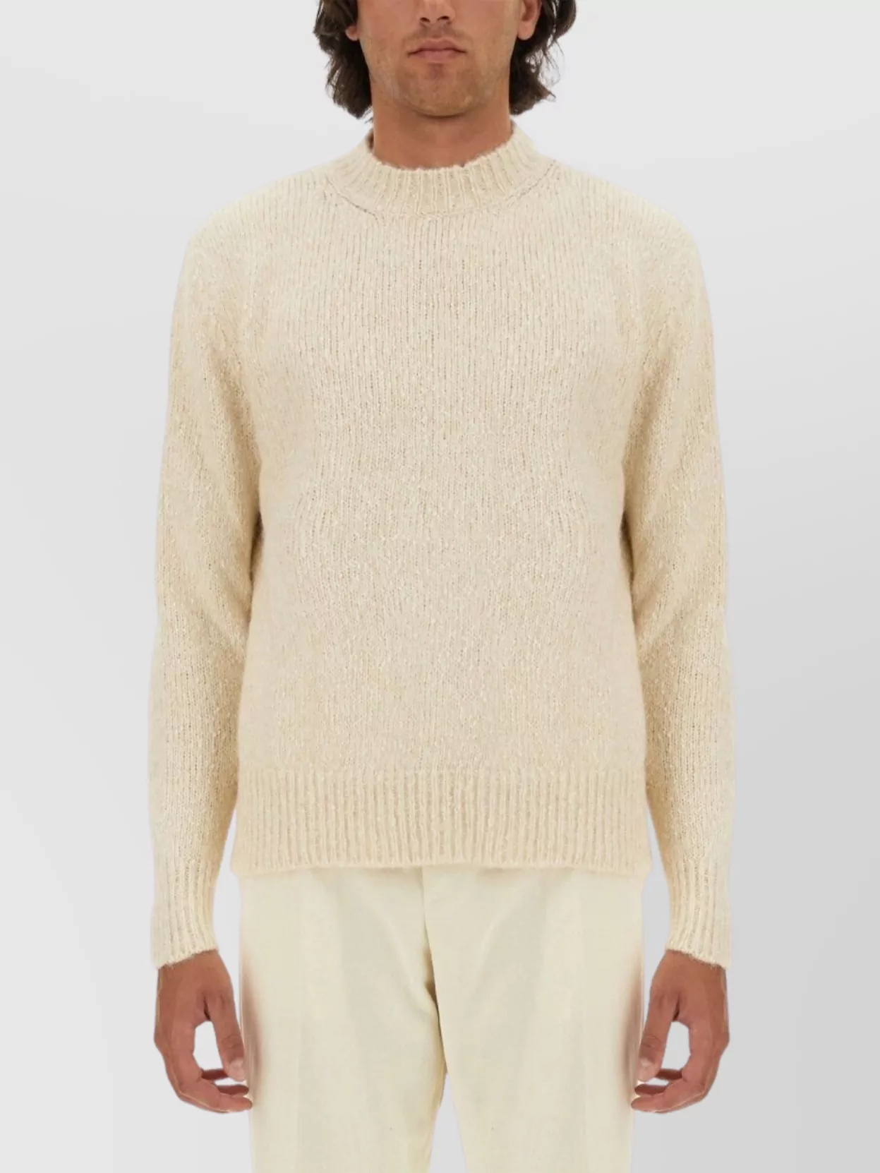 Lardini Wool Textured Knit Sweater With Long Sleeves