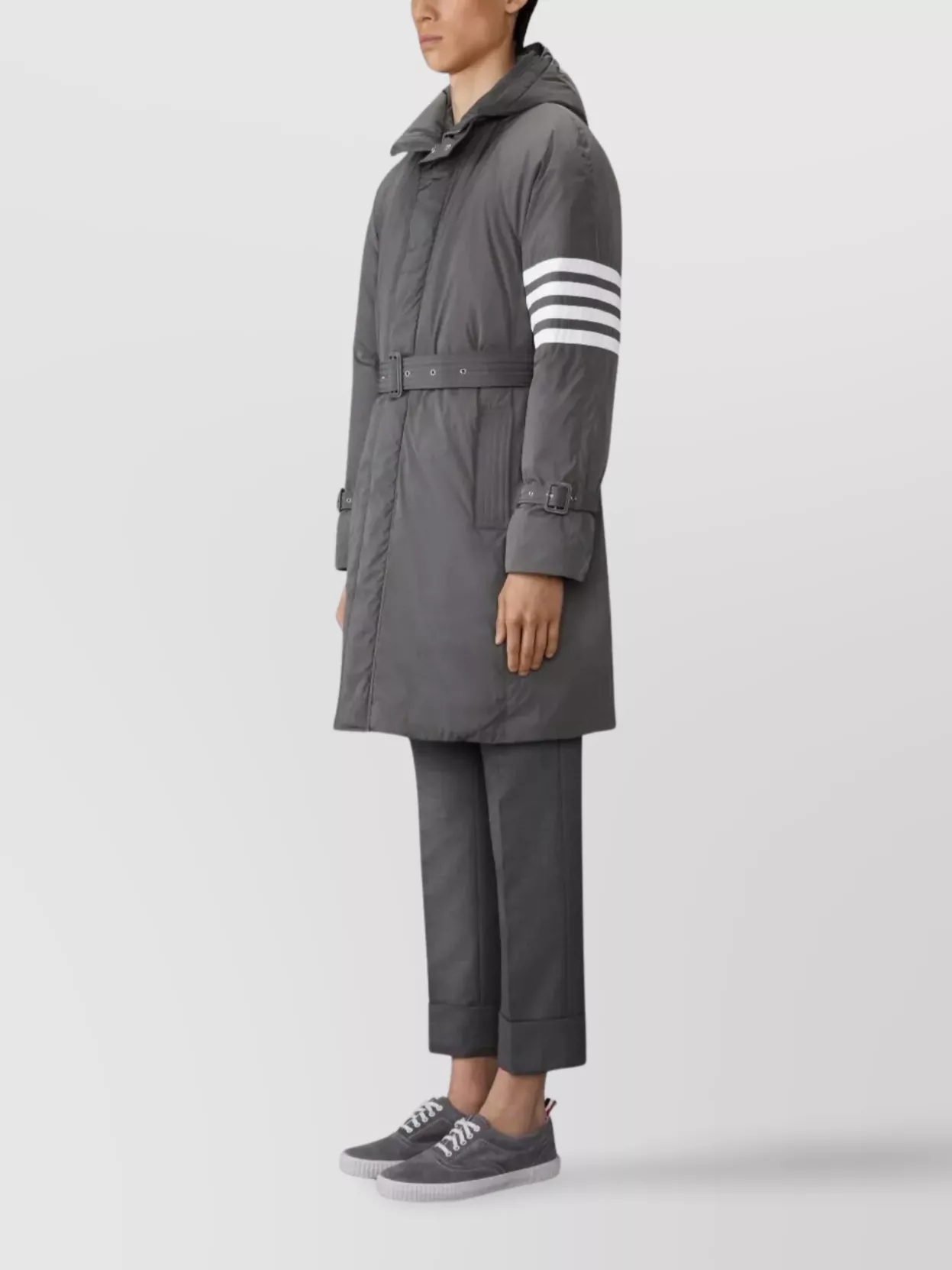 Thom Browne Hooded Down Parka Belted Waist