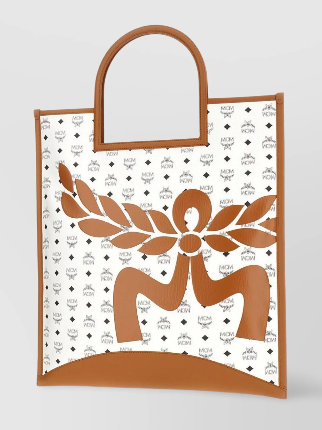 Mcm Coated Canvas Tote Bag With Leather Handles