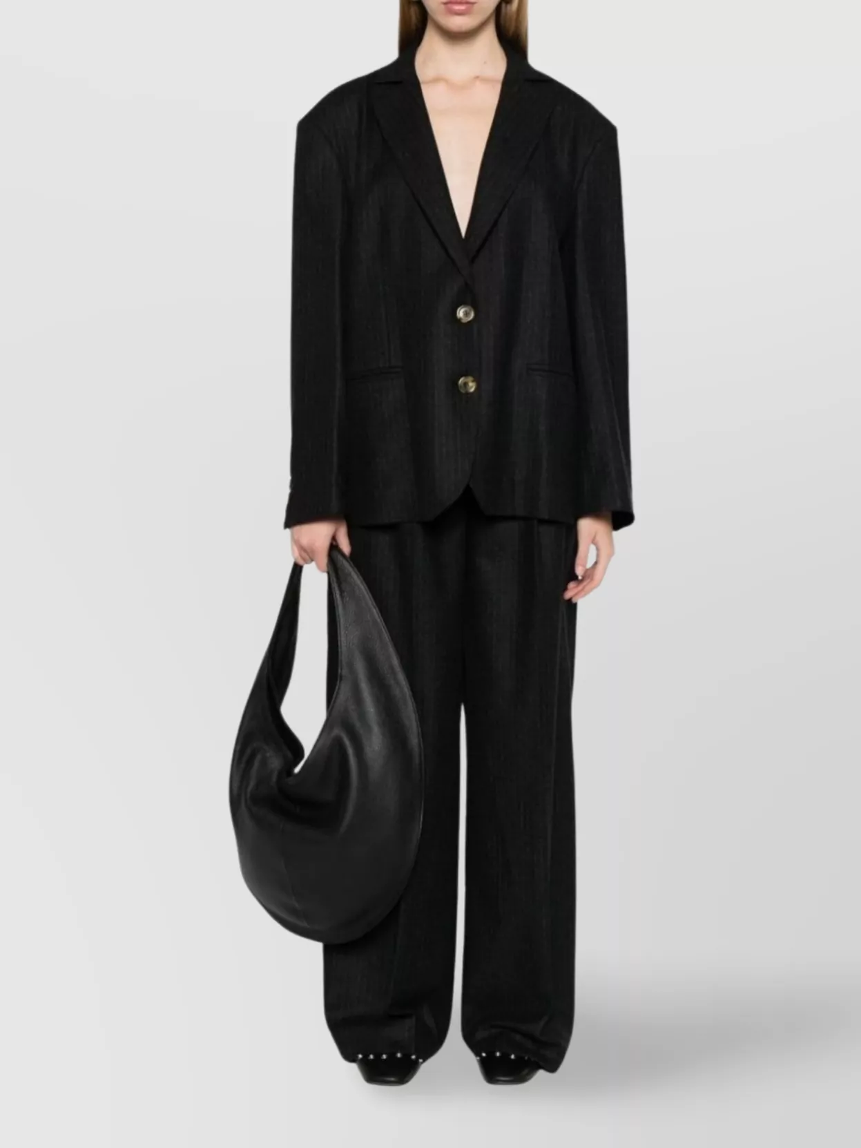 Le Sully Studio Anthracite Grey Pinstripe Lisa Blazer In Black