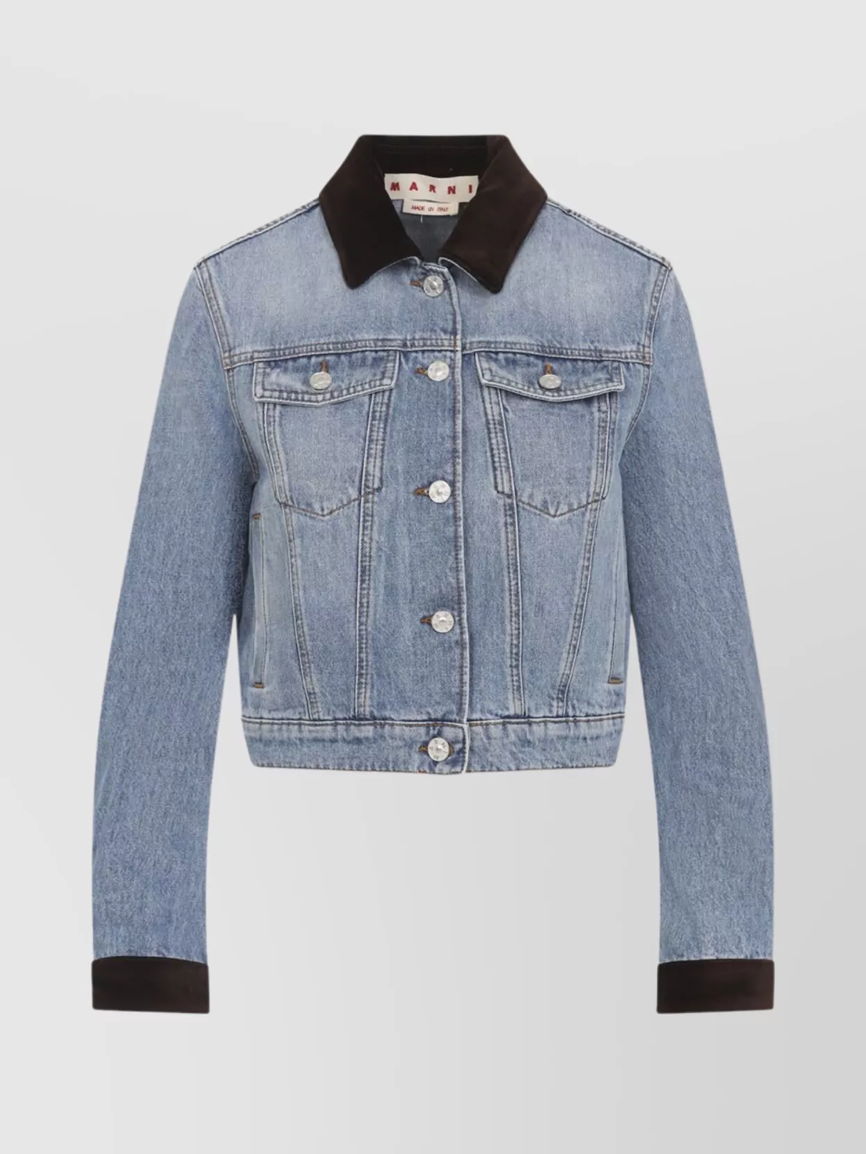 Marni Deep Blue Cotton Washed Bull Denim Trucker Cropped Jacket In Blue