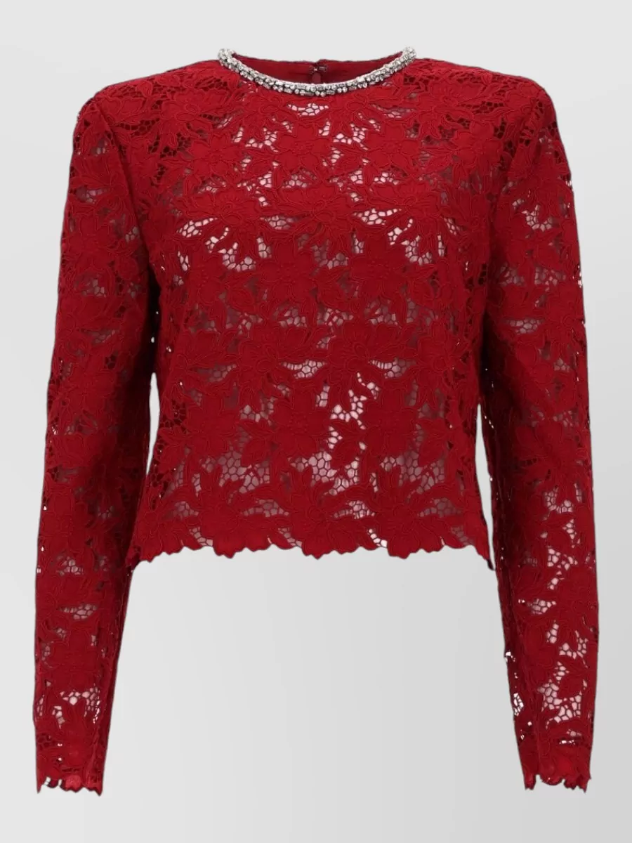 Self-Portrait lace crystal-embellished crewneck long-sleeve top
