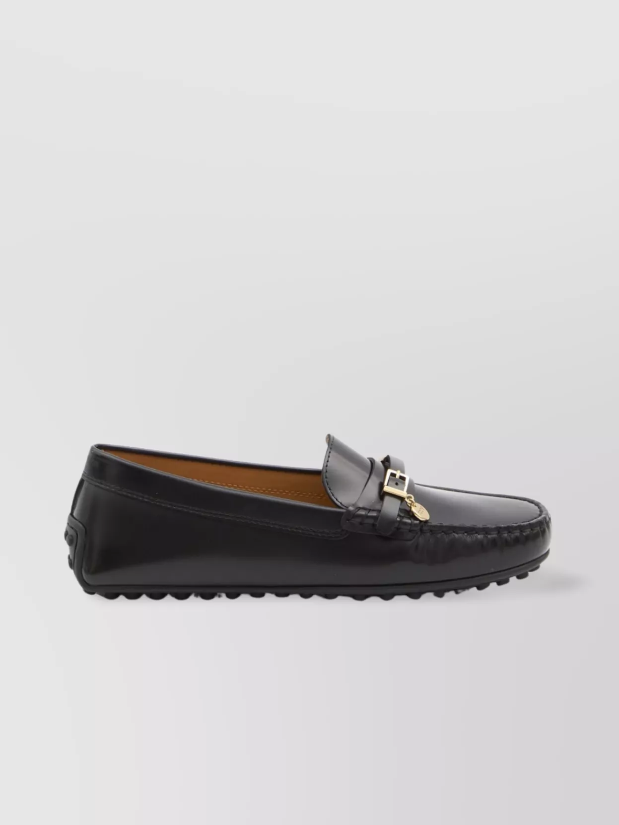 Tod's Urban Brushed Leather Loafers With Decorative Strap In Black