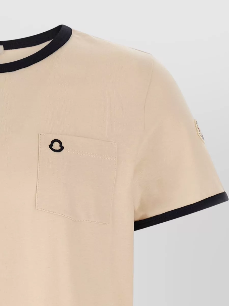 Moncler Logo Embroidered Chest Pocket Contrast Trim T Shirt