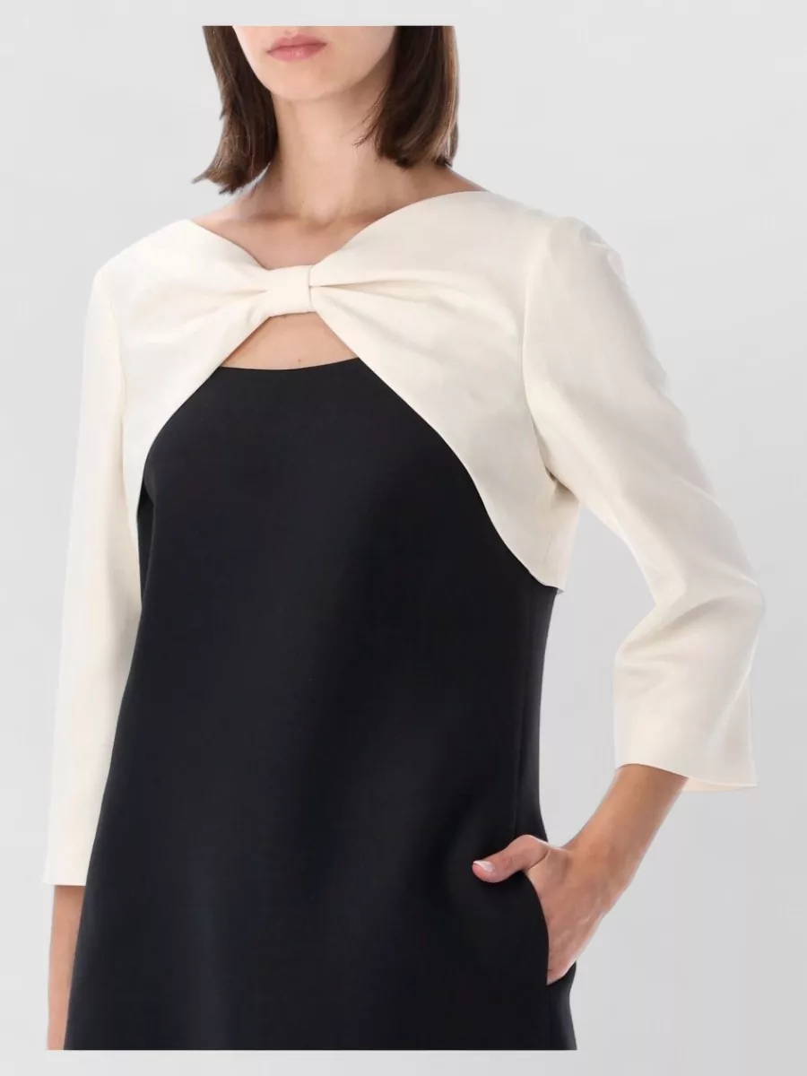 Valentino Garavani Silk Wool Crepe Cutout Bow Three-Quarter Sleeve Knee-Length Dress