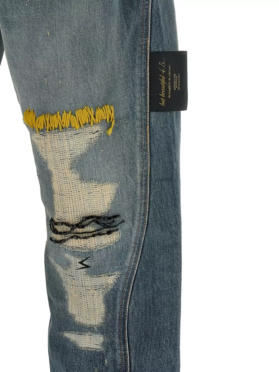 Undercover Embroidered Destroyed-Effect Denim Jeans