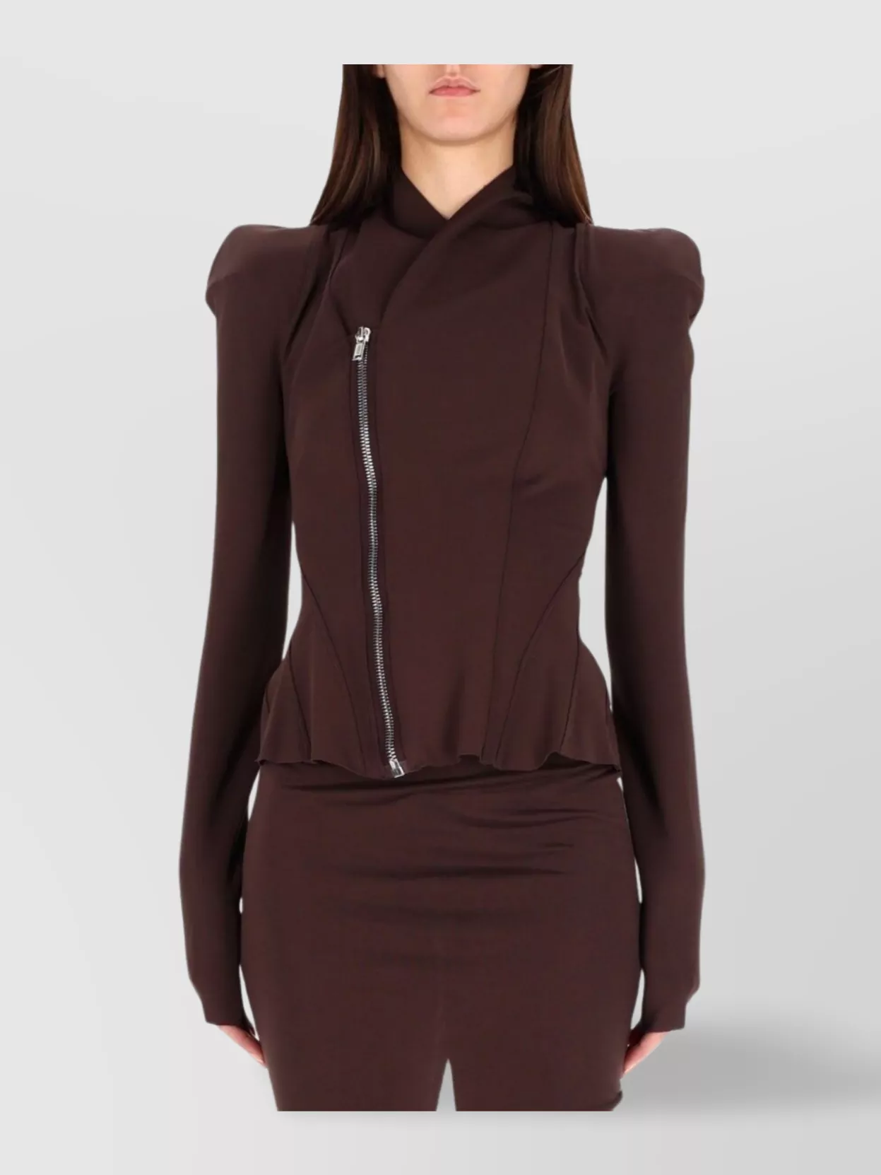 Rick Owens Modern Fitted Jacket Asymmetric Zip In Brown