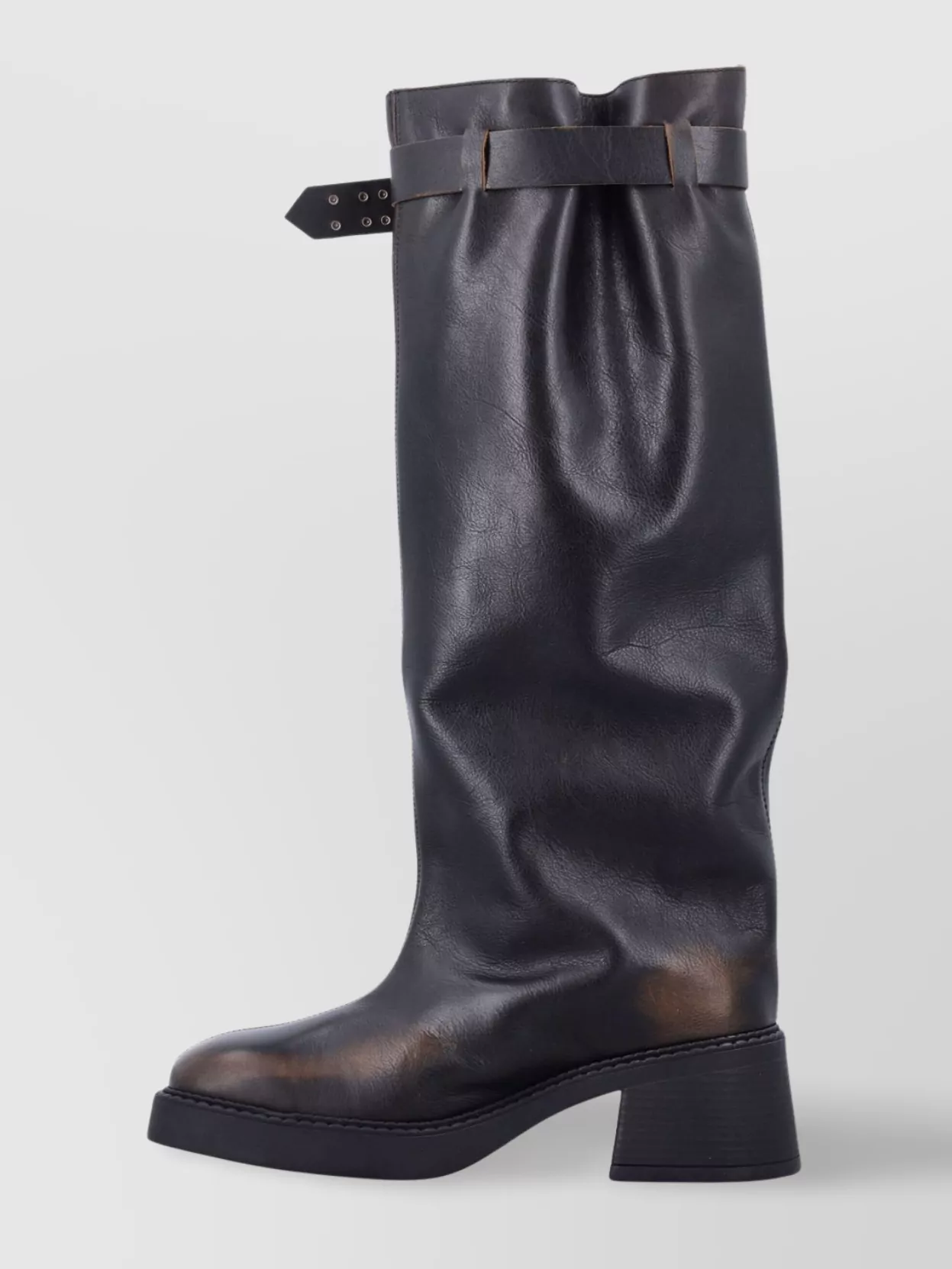 Miista Tall Boot Buckle Chunky Heel