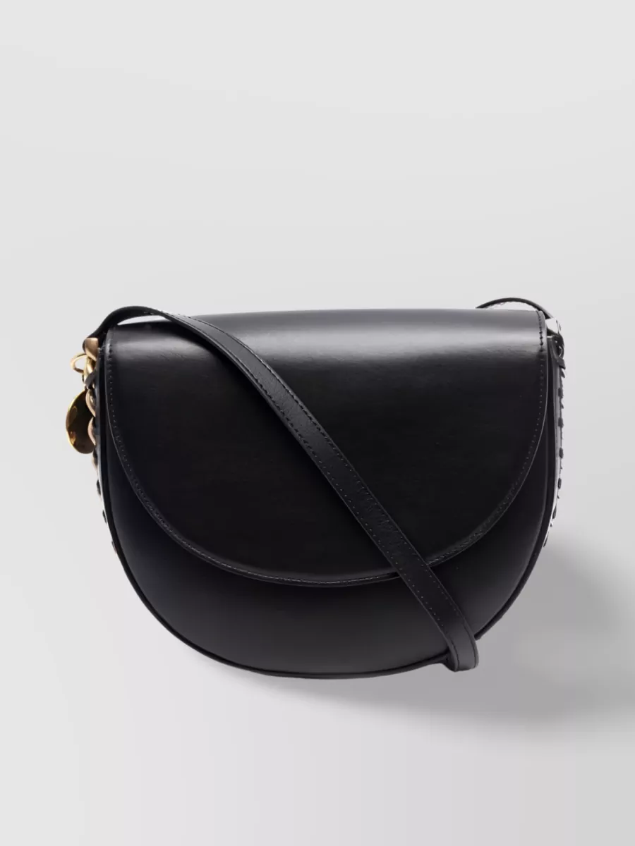 Shop Stella Mccartney Frayme Saddle Silhouette Chain-link Shoulder Bag In Black
