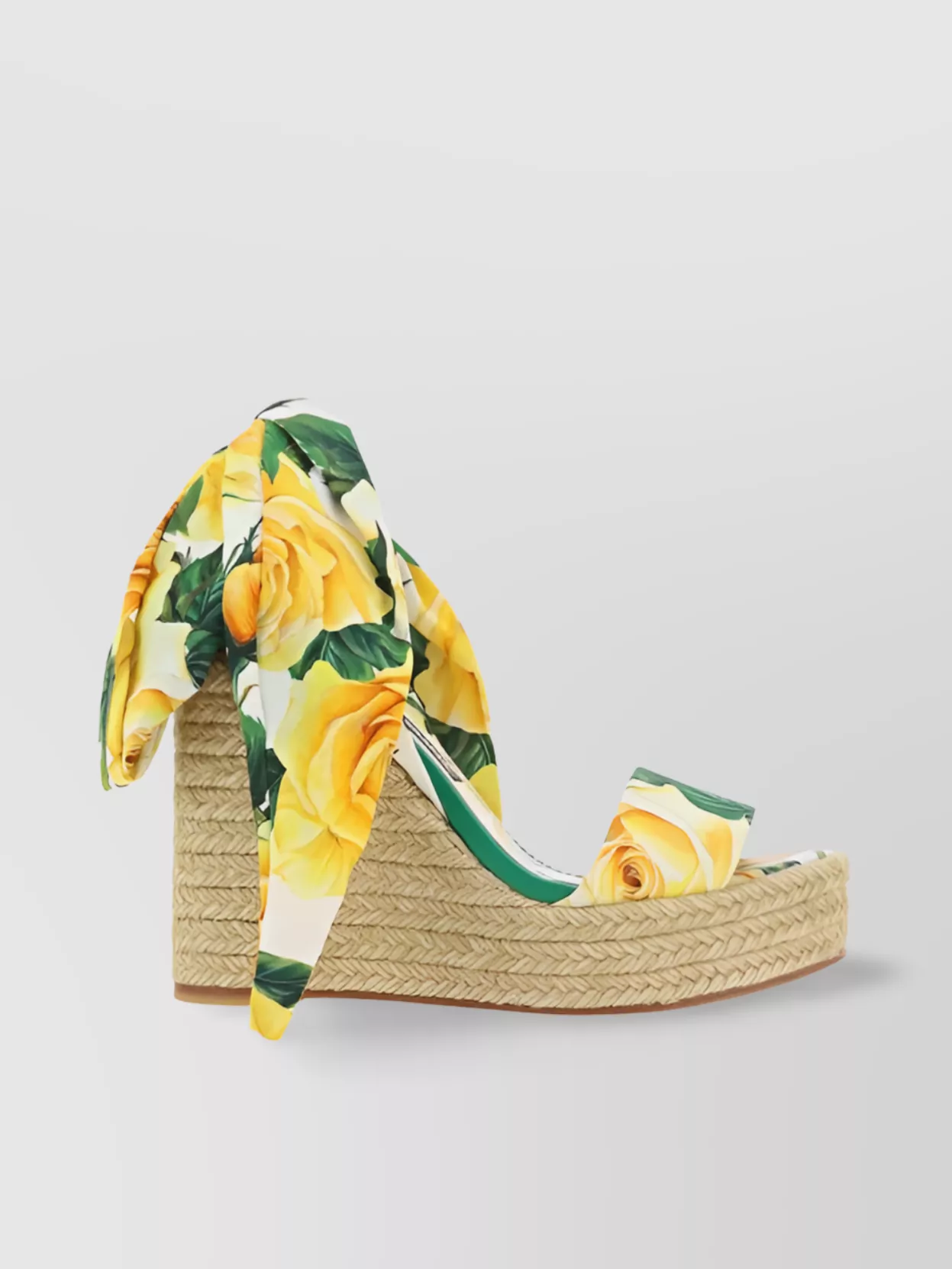 Shop Dolce & Gabbana Floral Print Wedge Sandals With Jute Platform