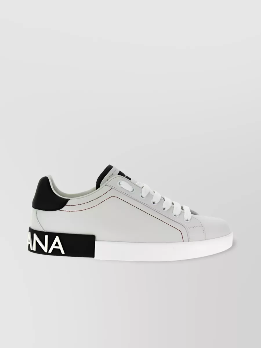 Shop Dolce & Gabbana Leather Logo Patch Lace-up Sneakers In Grey