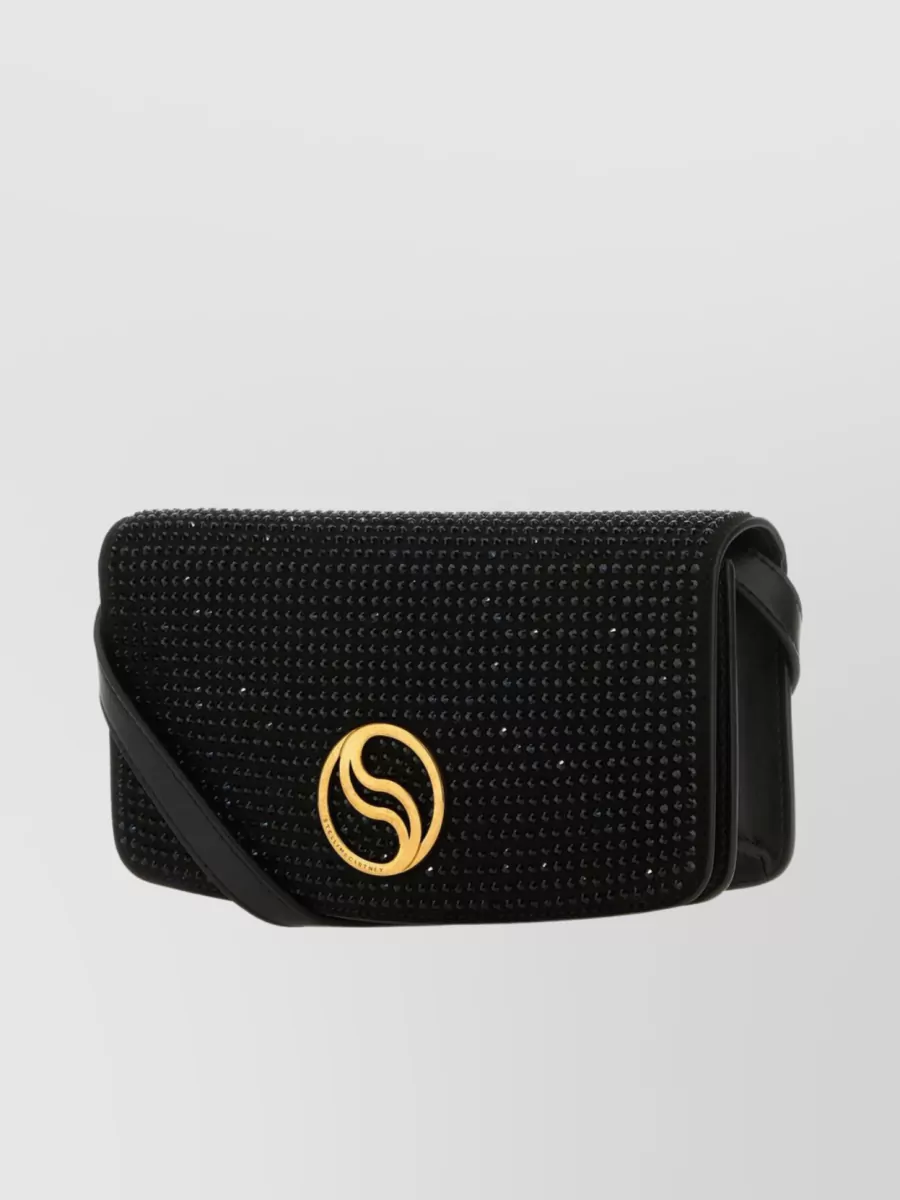 Shop Stella Mccartney Sequin Quilted Mini S-wave Wallet In Black