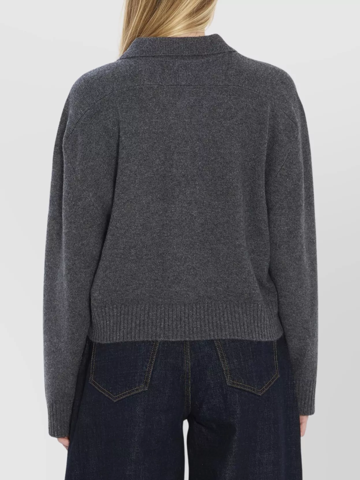 Loulou Studio Cashmere Polo With Long Sleeves And Collar In Gray