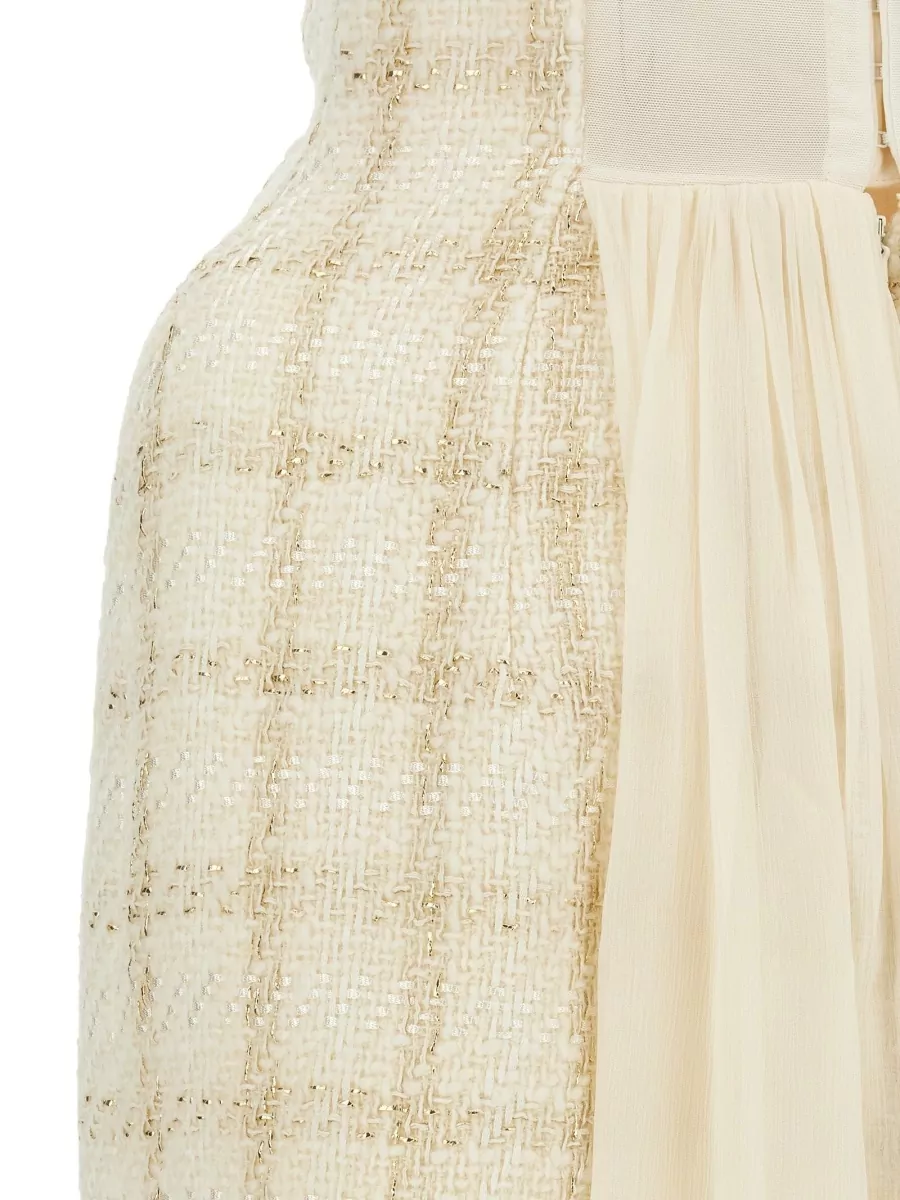 Elisabetta Franchi Virgin Wool Metallic Asymmetric Strapless Midi Dress