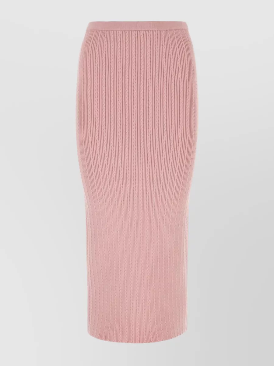 Shop Alessandra Rich Cotton Blend Ribbed Midi Skirt With Elastic Waistband In Pink