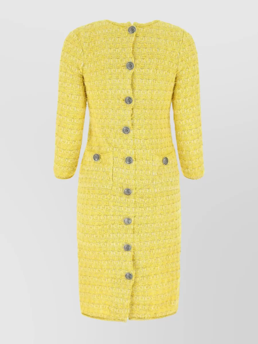 Shop Balenciaga Reversible Embroidered Midi Dress In Yellow