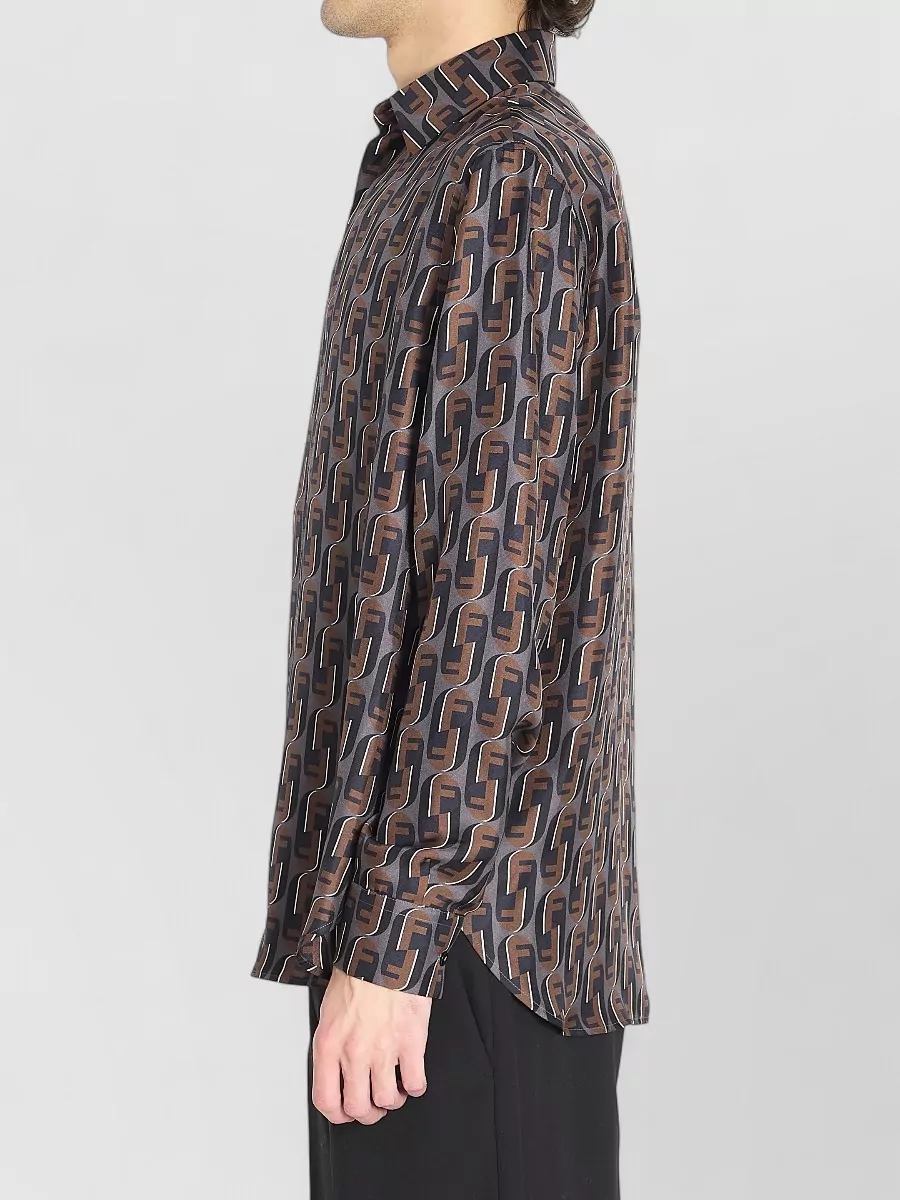 Fendi Silk Shirt Geometric Pattern Long Sleeves