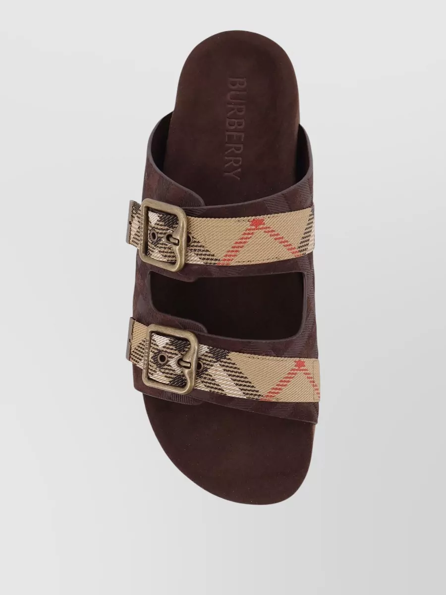 Burberry Urchin Suede Sandals Traditional Check Detail