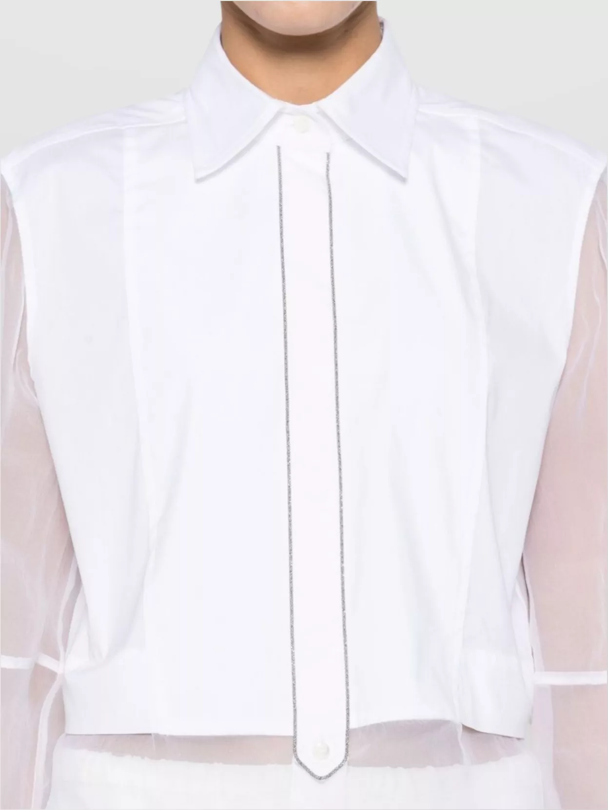Brunello Cucinelli Longline Top With Sheer Sleeves And Curved Hem