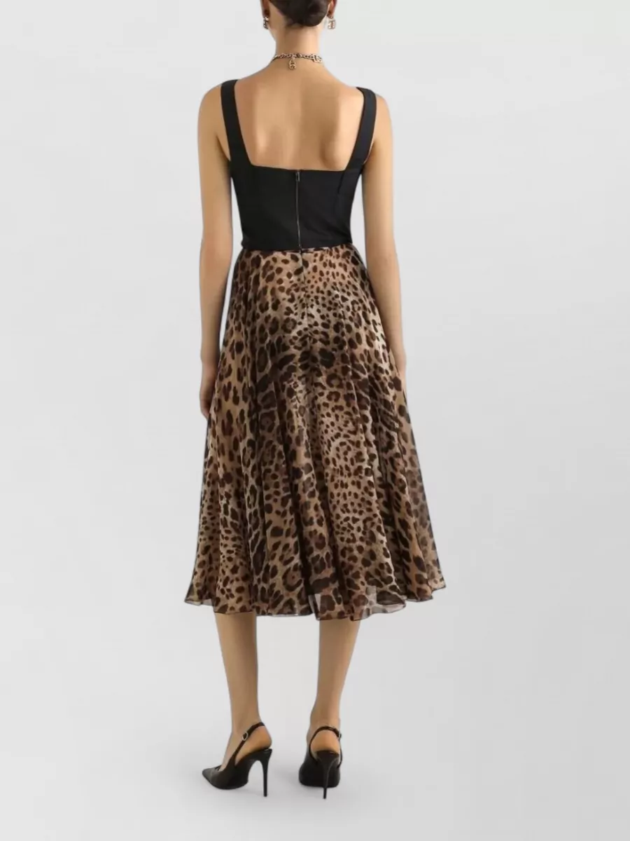 Dolce&Gabbana Animal Print Flared High Waist Midi Skirt