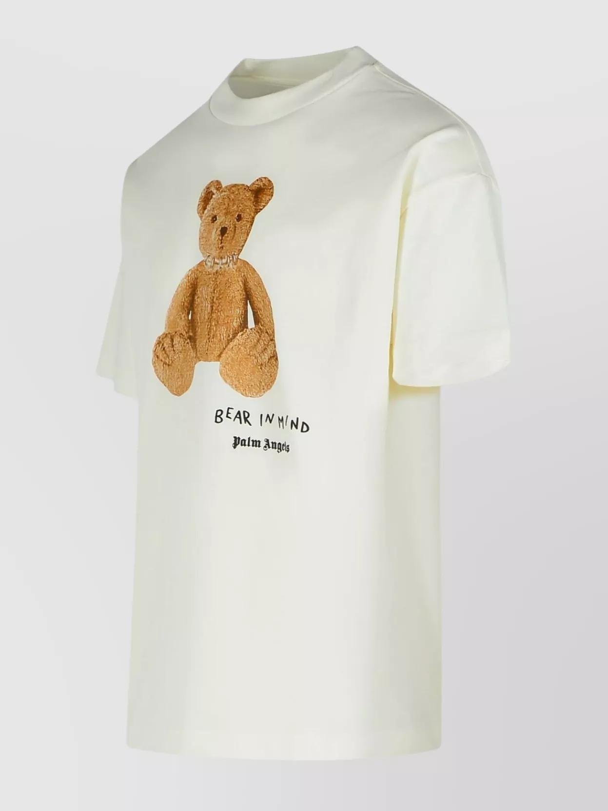 Palm Angels Bear In Mind White T-shirt With Bear Print And Logo Lettering On The Front In Cotton Man