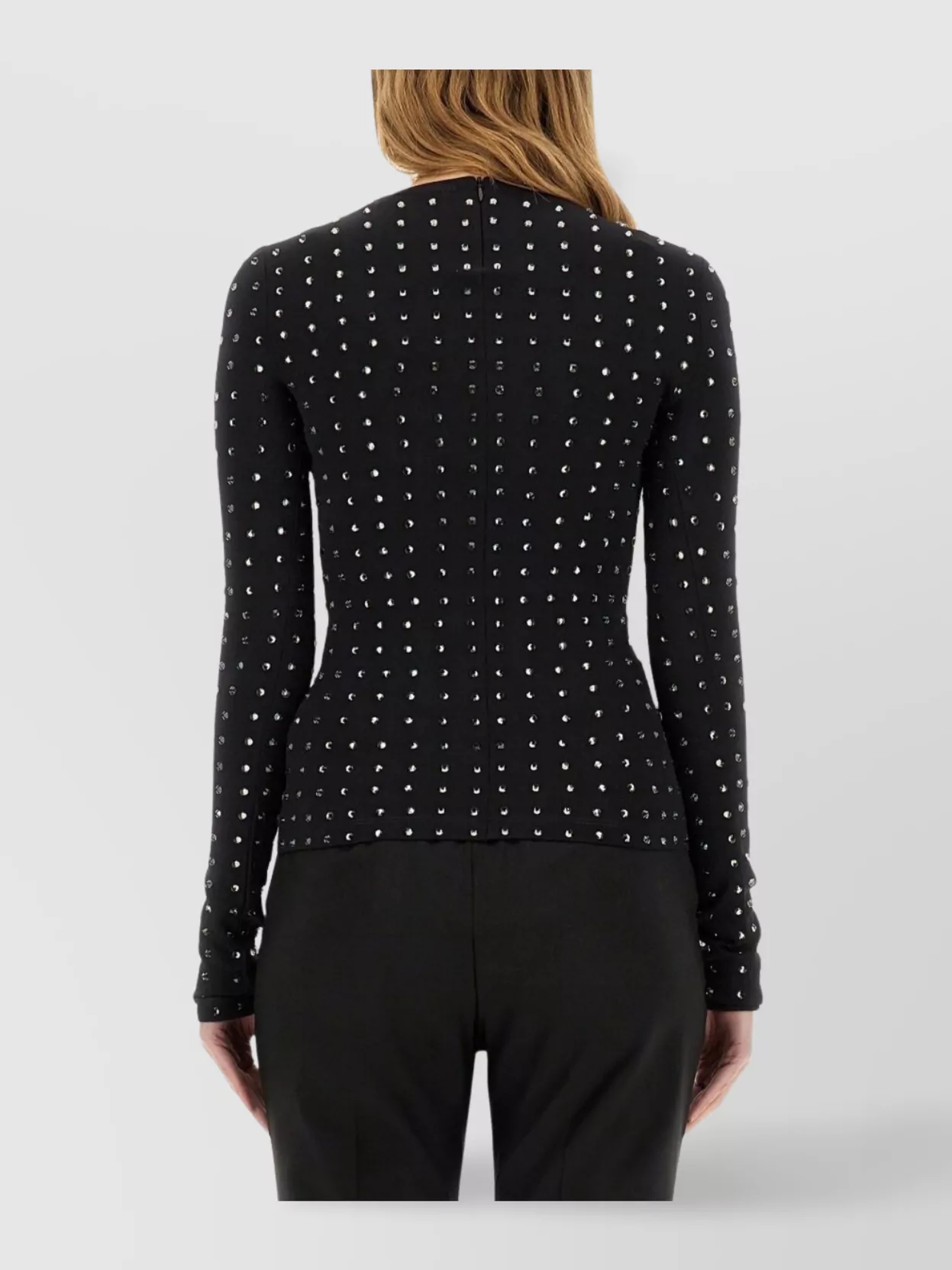 Sportmax Crystal Embellished Long Sleeve Top In Black