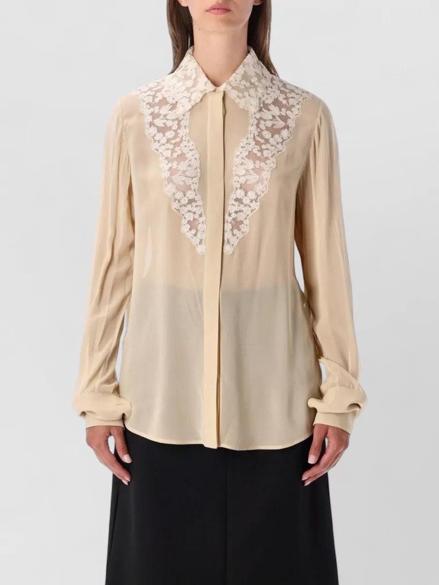 Fendi silk slim-fit lace-trim blouse