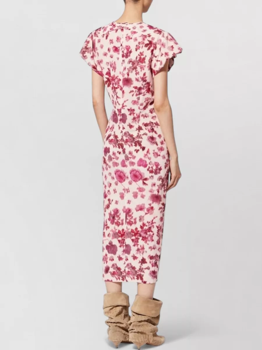 Isabel Marant Silk Floral Print Knot Detail Midi Dress