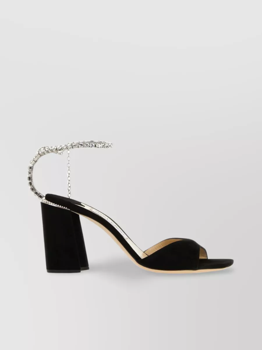 Shop Jimmy Choo Saeda 85 Sandals With Jewel Ankle Strap In Black