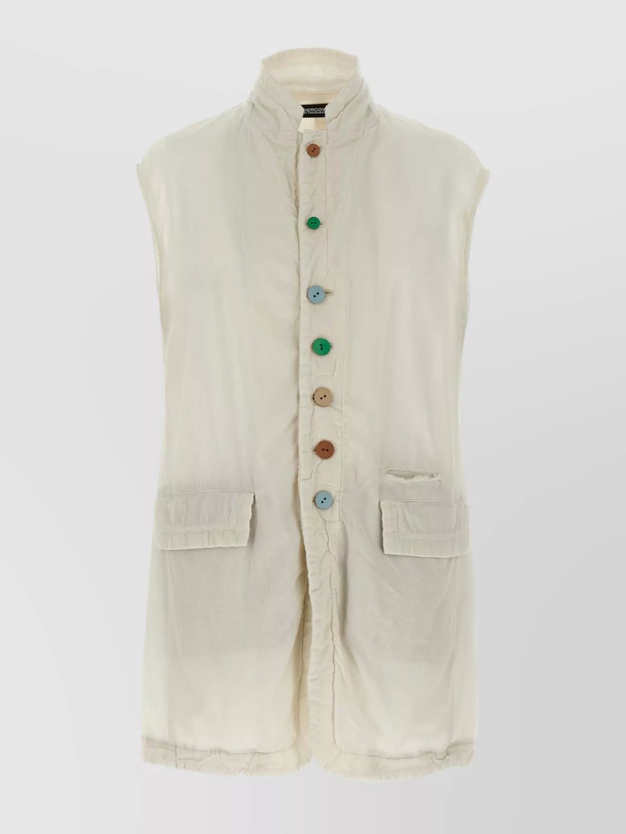 Undercover Sleeveless Blazer With Frayed Edges And Button Detailing