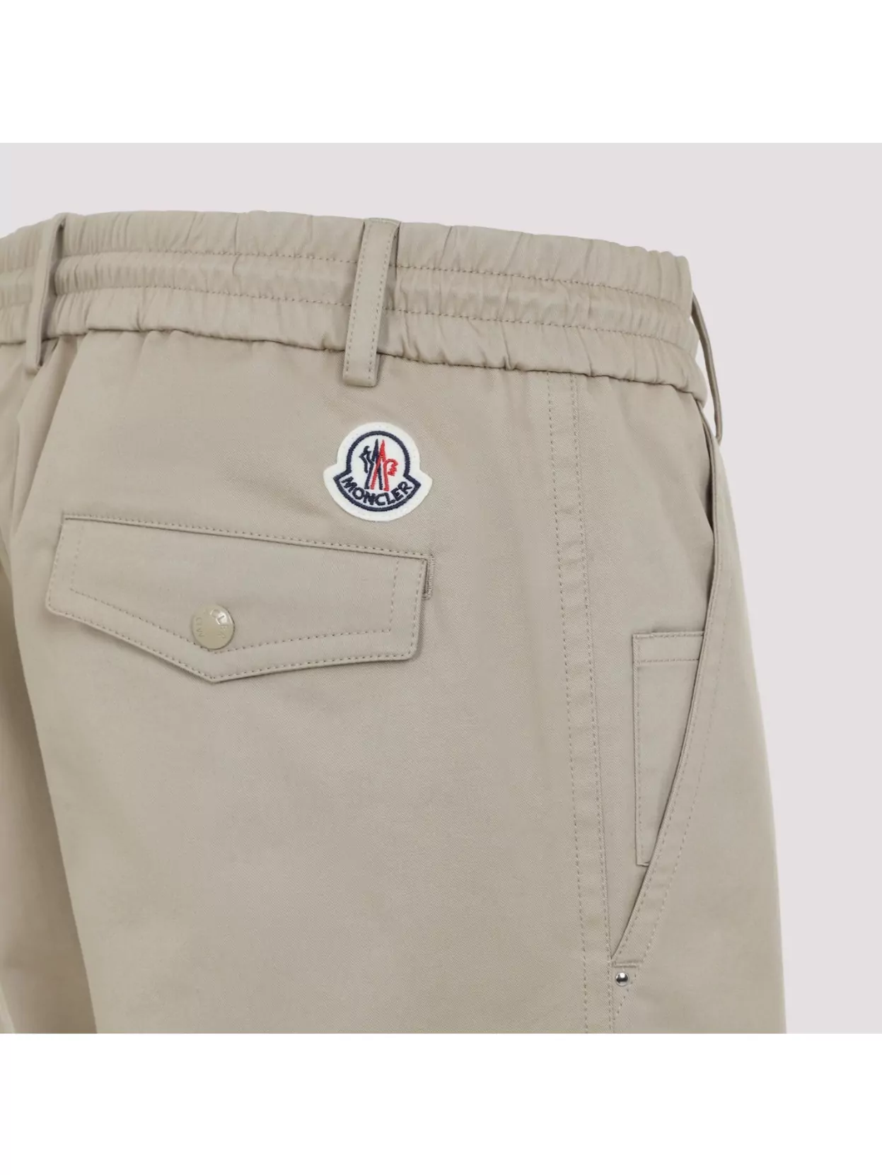 Moncler Cotton Trousers With Belt Loops And Drawstring In Neutrals