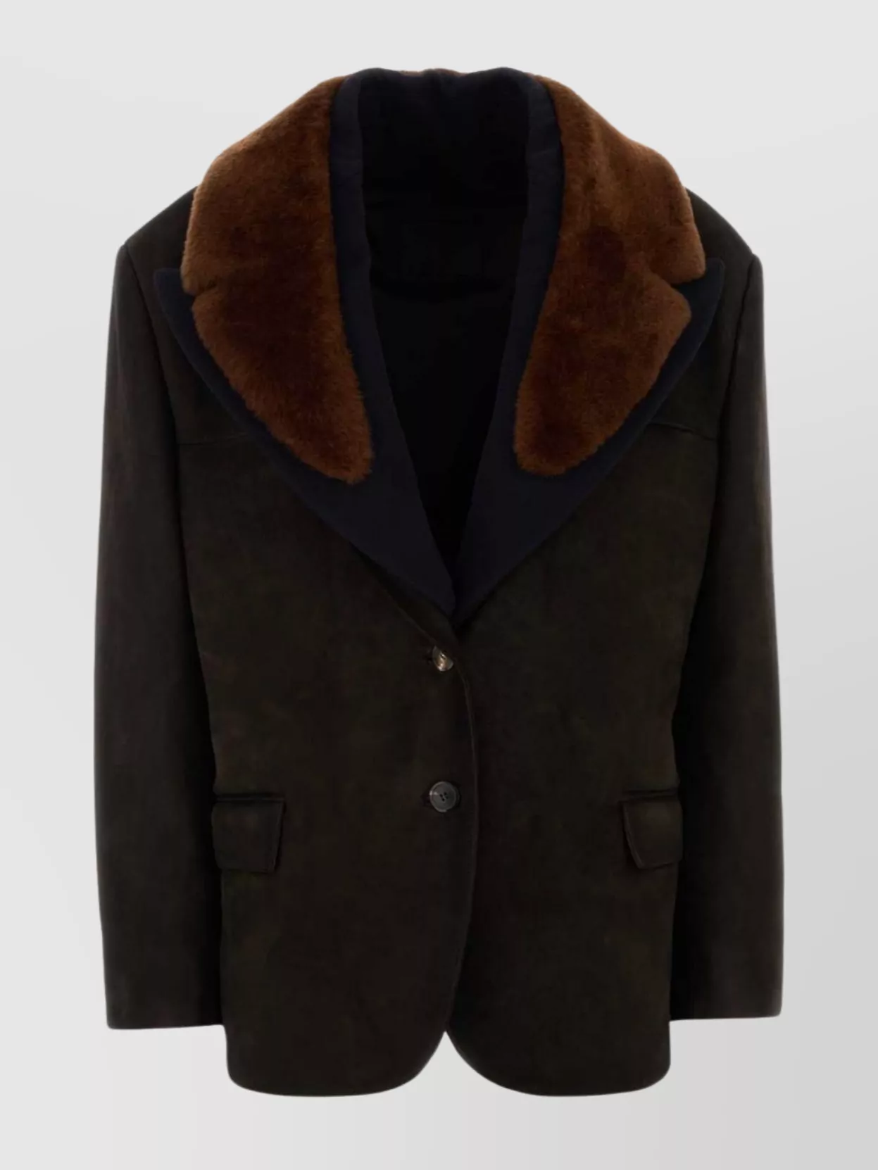 Prada Suede Blazer With Faux Fur Collar