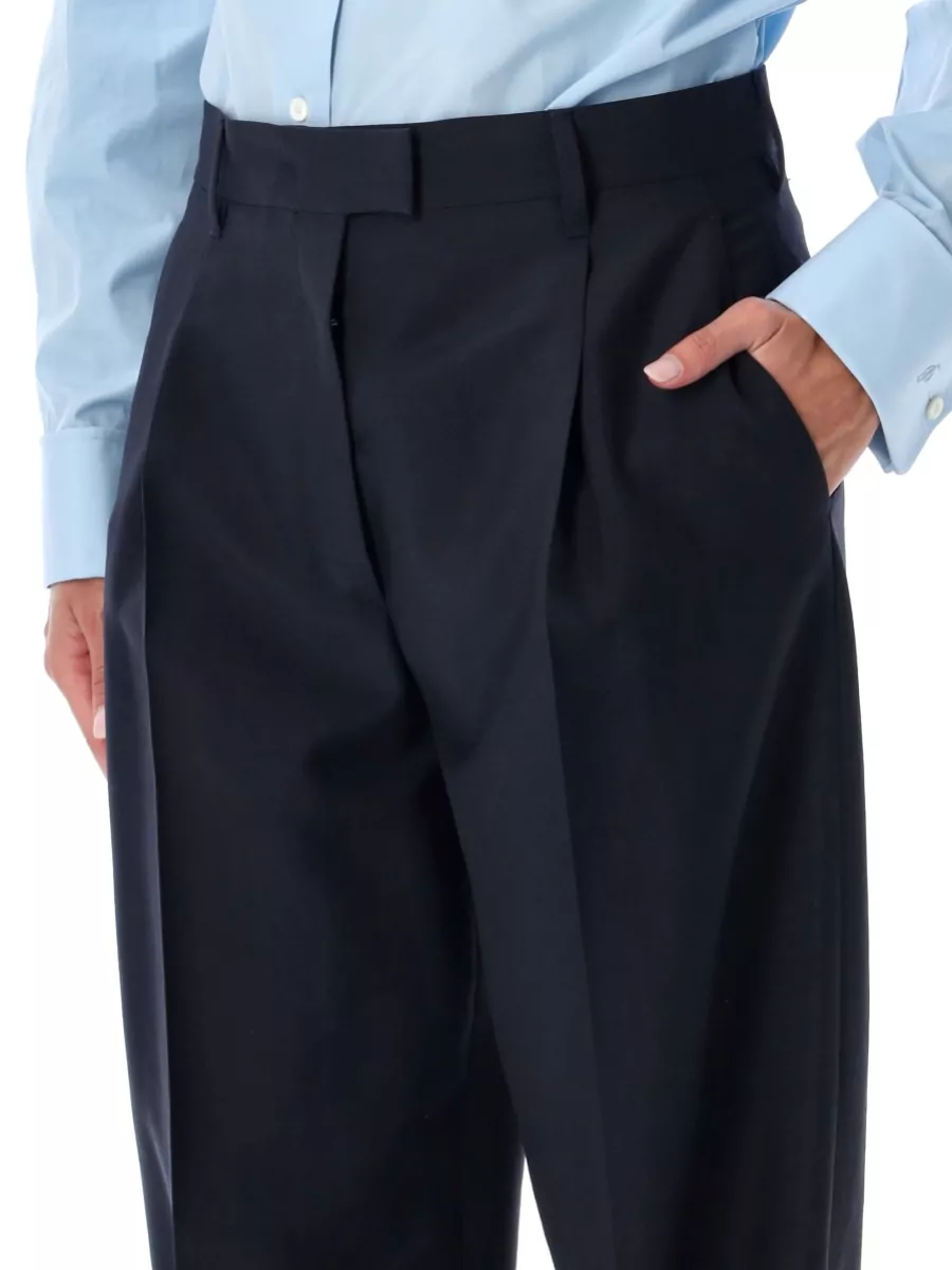 Prada Wool Mohair Pleated High-Rise Wide-Leg Trousers