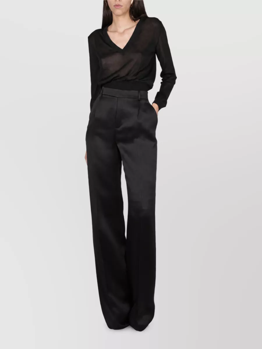 Saint Laurent Silk Satin Flared Wide-Leg Trousers