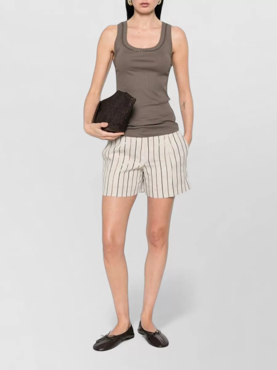 Brunello Cucinelli Striped Linen Pleated Tailored Shorts
