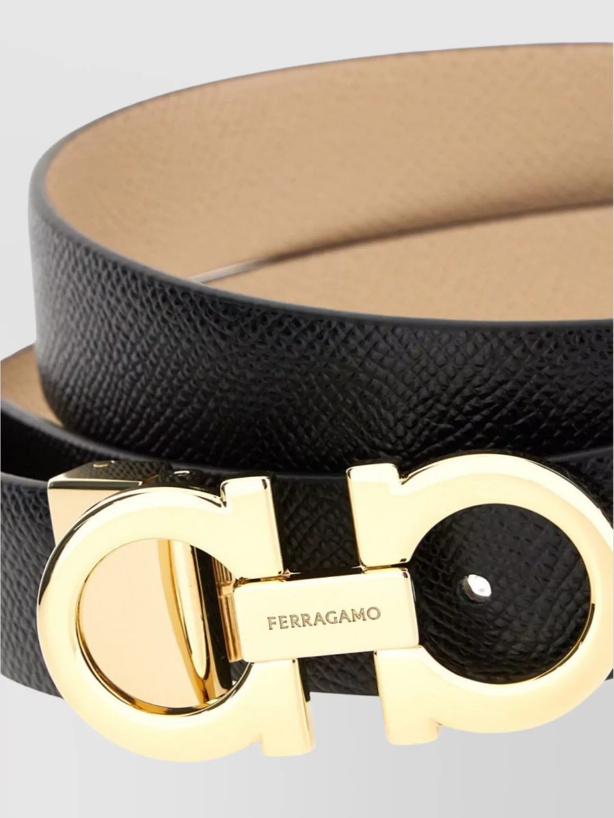 Ferragamo Adjustable Reversible Leather Belt With Gold-tone Buckle In Neutral