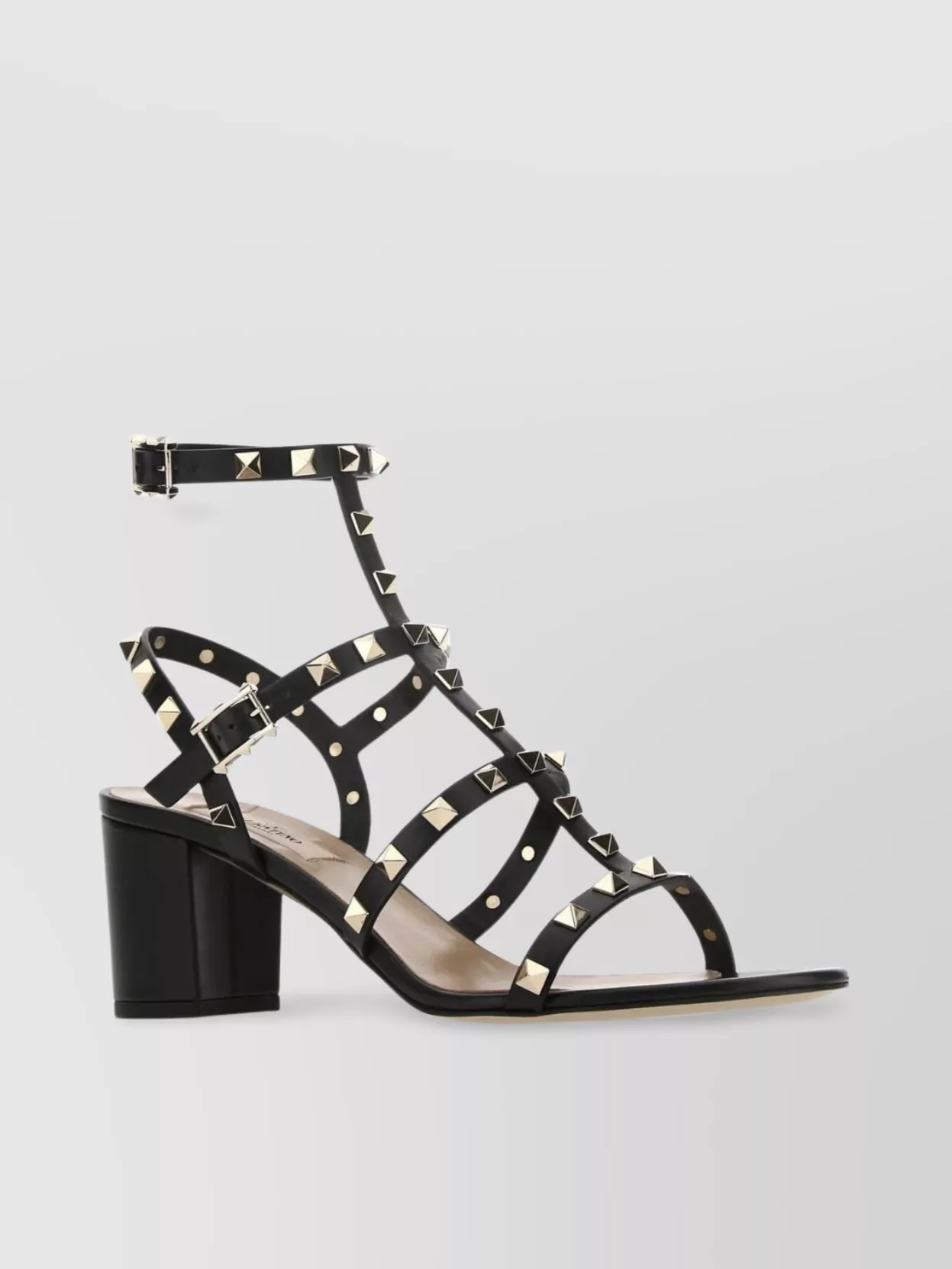 Valentino Leather Rockstud Block Heel Sandals In Black
