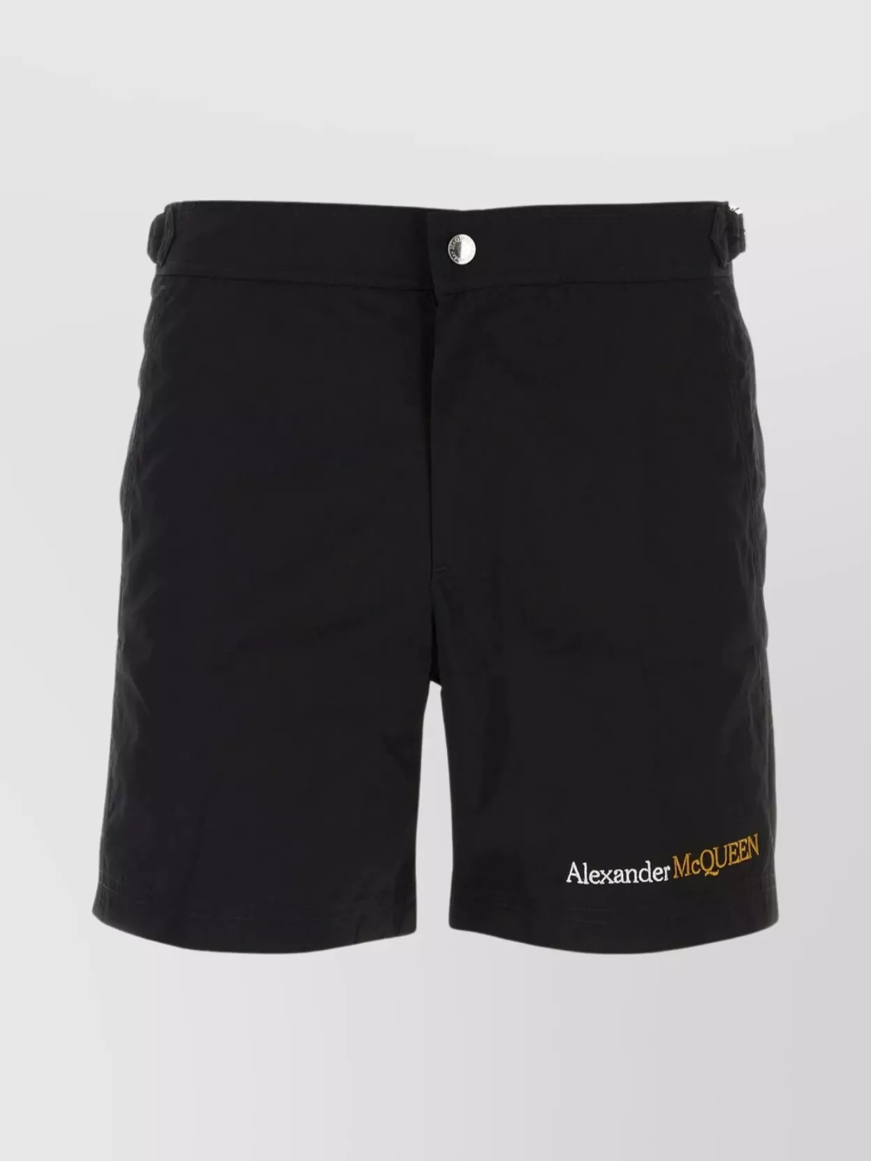 Shop Alexander Mcqueen Nylon Swim Shorts With Adjustable Waist Straps In Black