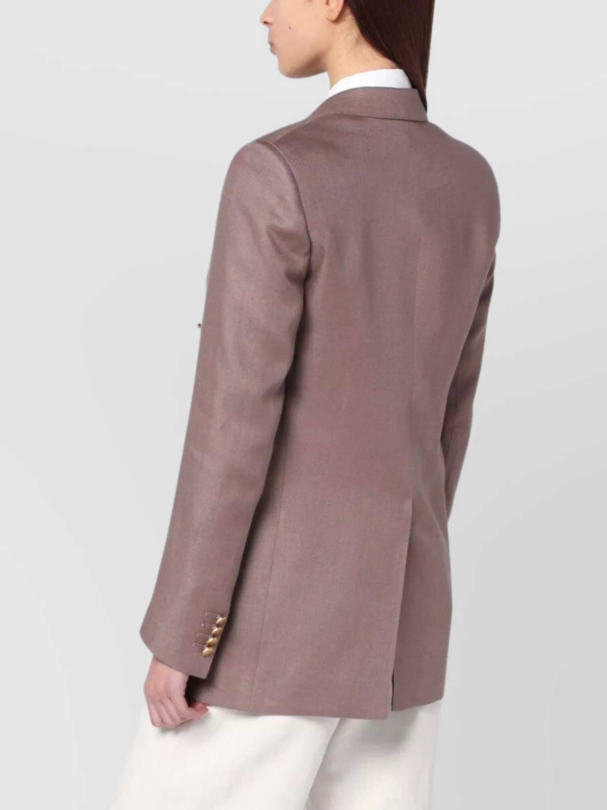Tagliatore Linen Double Breasted Jacket With Notched Lapels In Neutral