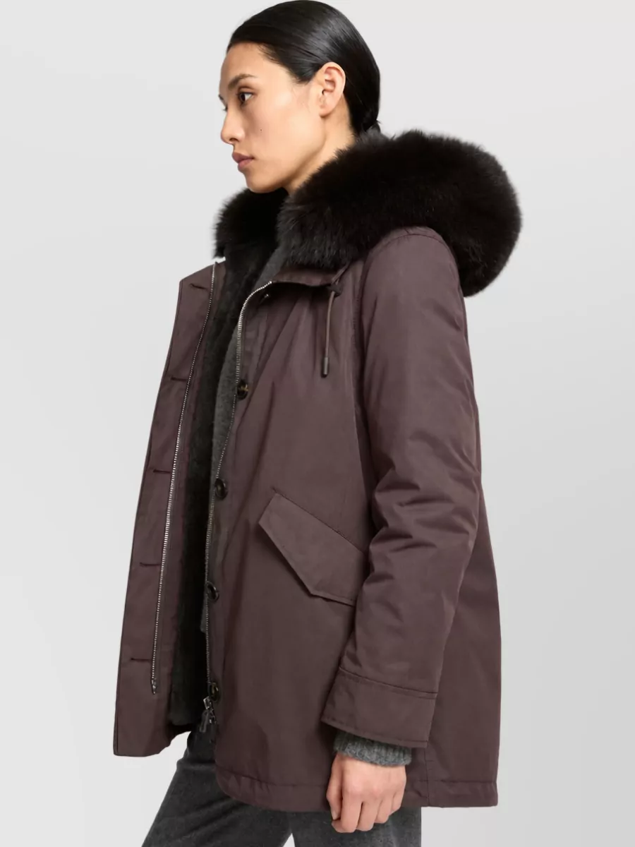 Yves Salomon Cotton Blend Hooded Parka Jacket