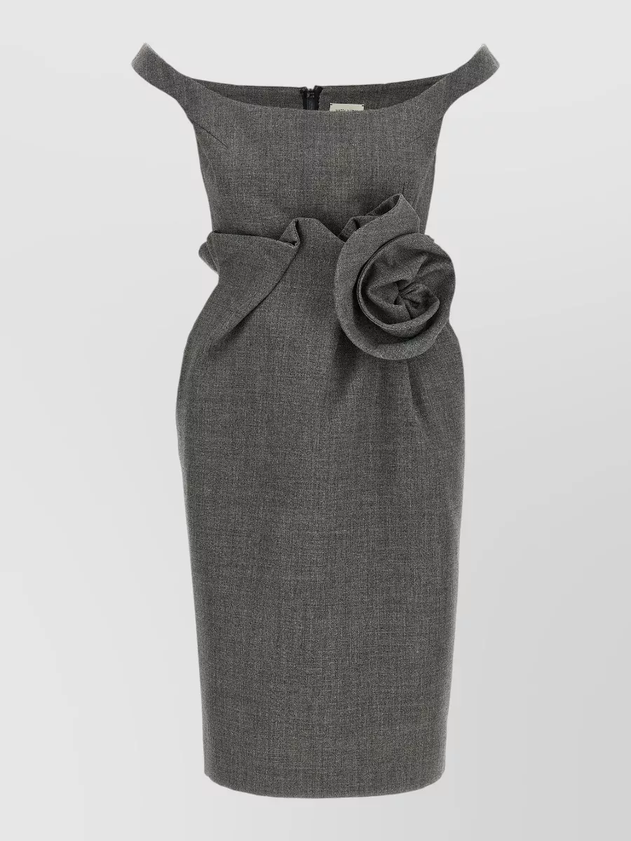 Magda Butrym Wool silk draped 3d flower boat neck evening dress