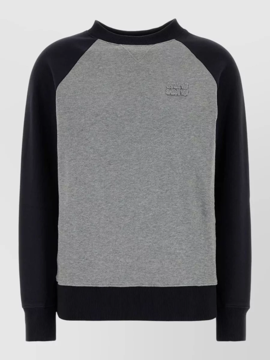 Miu Miu cotton bicolor logo-print long-sleeve sweatshirt